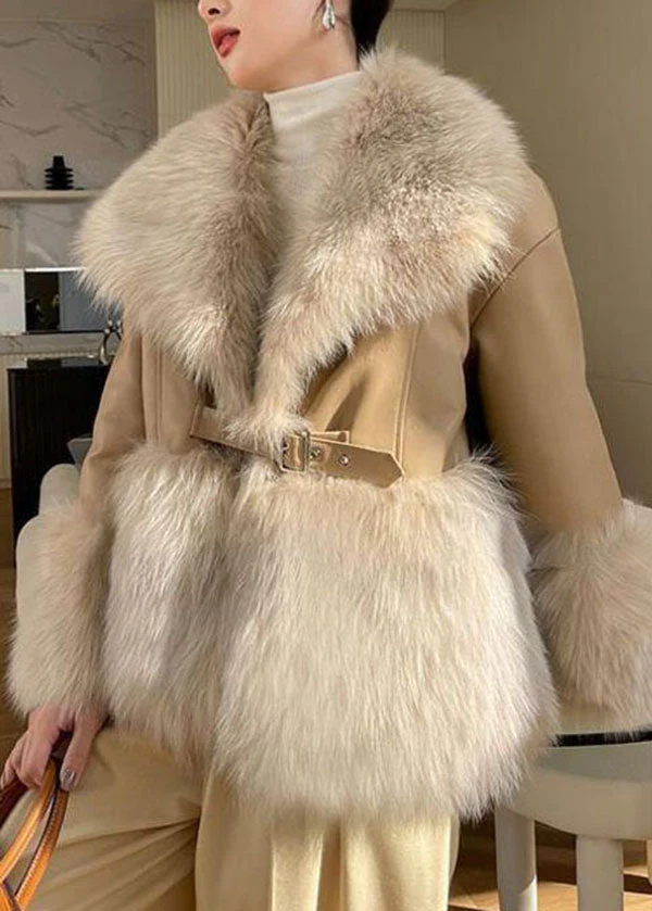 Boutique Khaki Peter Pan Collar Patchwork Fuzzy Fur Fluffy Coat Winter - republicanstateiBoutique Khaki Peter Pan Collar Patchwork Fuzzy Fur Fluffy Coat Winter - republicanstatei