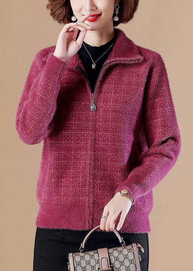 Modern Rose Peter Pan Collar Zip Up Mink Hair Knitted Jackets Long Sleeve - republicanstateiModern Rose Peter Pan Collar Zip Up Mink Hair Knitted Jackets Long Sleeve - republicanstatei
