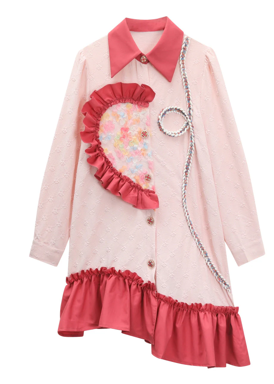 Novelty Peter Pan Collar Asymmetrical Ruffled Patchwork Button Mid Dress Long Sleeve - republicanstateiNovelty Peter Pan Collar Asymmetrical Ruffled Patchwork Button Mid Dress Long Sleeve - republicanstatei