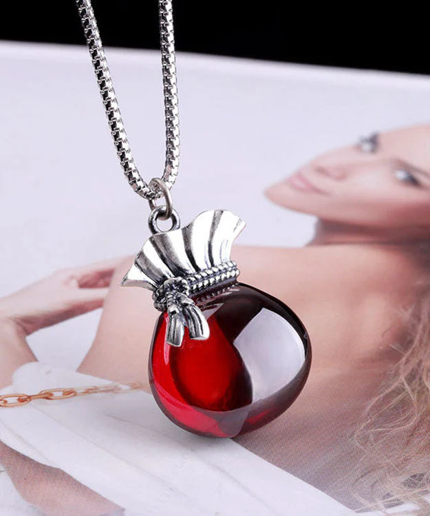 Boutique Pomegranate Red Sterling Silver Chalcedony Money Bag Pendant Necklace - republicanstateiBoutique Pomegranate Red Sterling Silver Chalcedony Money Bag Pendant Necklace - republicanstatei