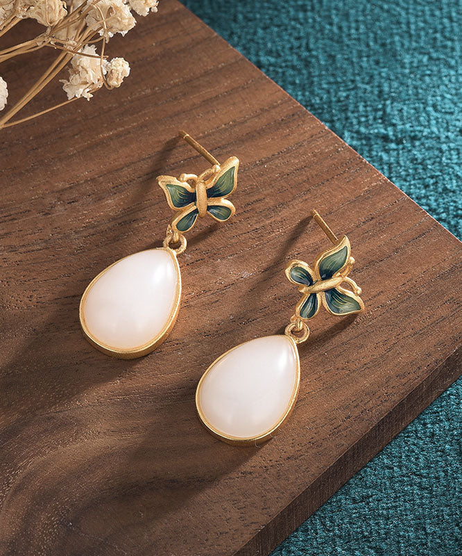 Casual Blue Ancient Gold Inlaid Jade Butterfly Water Drop Drop Earrings - republicanstateiCasual Blue Ancient Gold Inlaid Jade Butterfly Water Drop Drop Earrings - republicanstatei