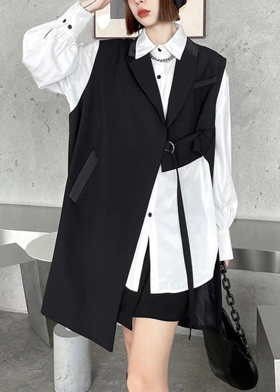 Modern Black Peter Pan Collar Asymmetrical Sashes Waistcoat Sleeveless - republicanstateiModern Black Peter Pan Collar Asymmetrical Sashes Waistcoat Sleeveless - republicanstatei