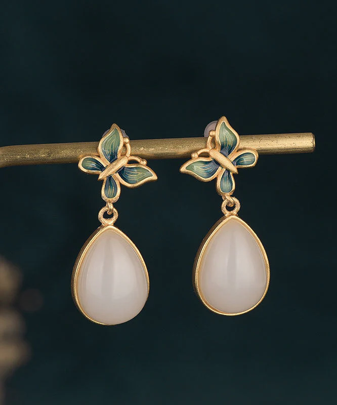 Casual Blue Ancient Gold Inlaid Jade Butterfly Water Drop Drop Earrings - republicanstateiCasual Blue Ancient Gold Inlaid Jade Butterfly Water Drop Drop Earrings - republicanstatei