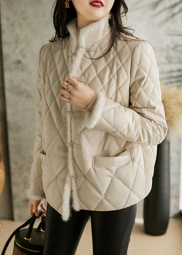 Elegant White Stand Collar Button Pockets Sheepskin Down Coat Long Sleeve - republicanstateiElegant White Stand Collar Button Pockets Sheepskin Down Coat Long Sleeve - republicanstatei