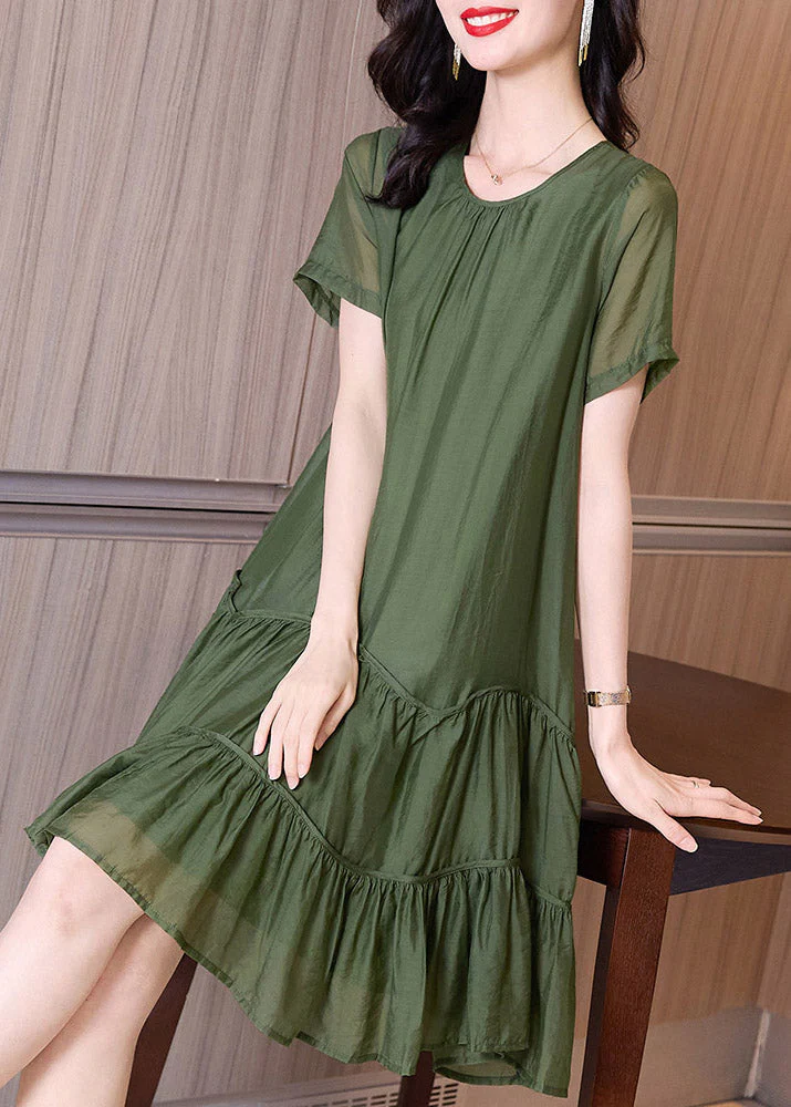 Boutique Blackish Green O-Neck Ruffles Cinched Vacation Dresses Short Sleeve - republicanstateiBoutique Blackish Green O-Neck Ruffles Cinched Vacation Dresses Short Sleeve - republicanstatei