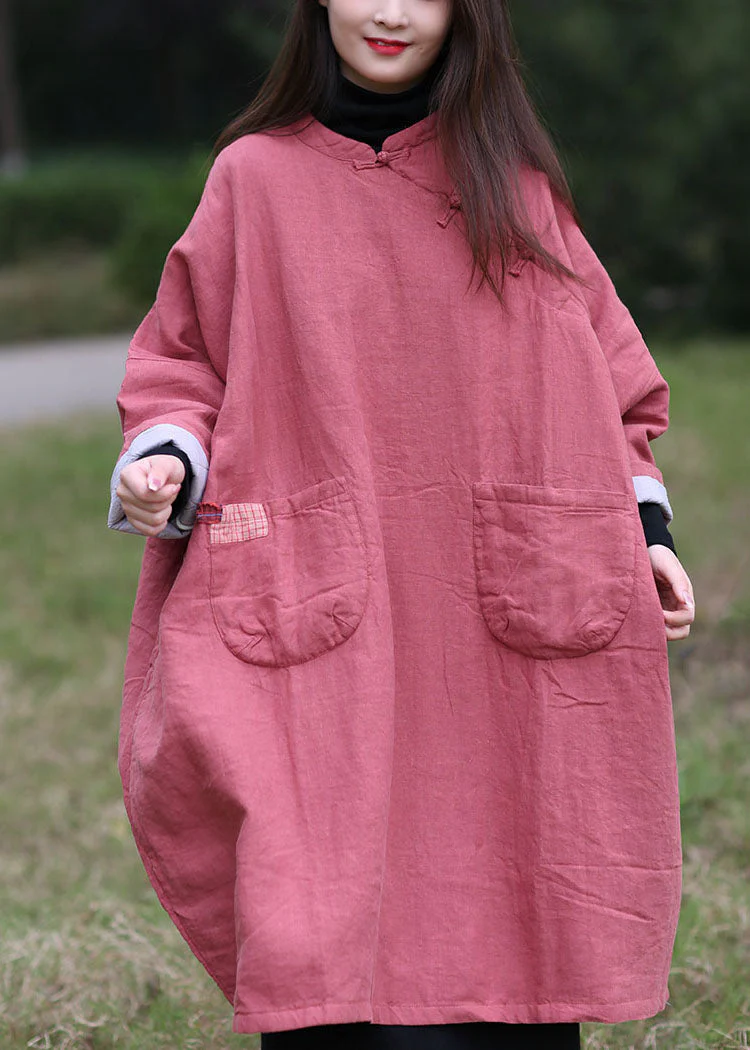Fine Pink Oriental Button Oversized Pockets Cotton Filled Dress Spring - republicanstateiFine Pink Oriental Button Oversized Pockets Cotton Filled Dress Spring - republicanstatei