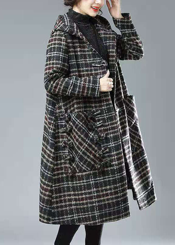 Plus Size Black Chocolate Plaid Hooded Pockets Thick Woolen Trench Winter - republicanstateiPlus Size Black Chocolate Plaid Hooded Pockets Thick Woolen Trench Winter - republicanstatei