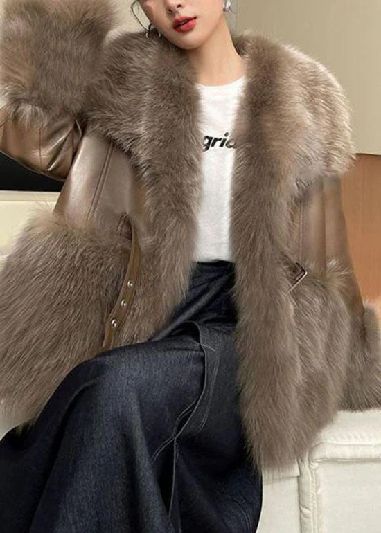 Boutique Khaki Peter Pan Collar Patchwork Fuzzy Fur Fluffy Coat Winter - republicanstateiBoutique Khaki Peter Pan Collar Patchwork Fuzzy Fur Fluffy Coat Winter - republicanstatei