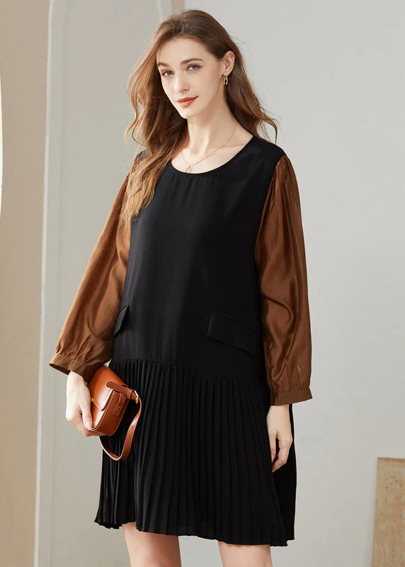Modern Colorblock O-Neck Oversized Patchwork Chiffon Pleated Dress Spring - republicanstateiModern Colorblock O-Neck Oversized Patchwork Chiffon Pleated Dress Spring - republicanstatei