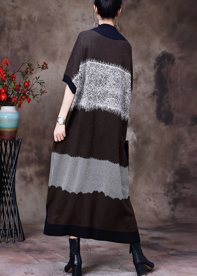 Italian Black Stand Collar Side Open Pockets Wool Patchwork Knit Vacation Dresses Long Sleeve - republicanstateiItalian Black Stand Collar Side Open Pockets Wool Patchwork Knit Vacation Dresses Long Sleeve - republicanstatei
