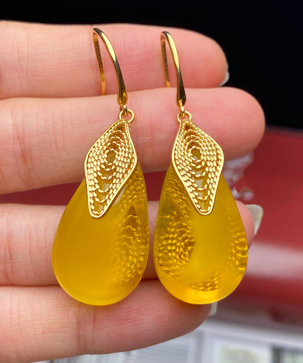 Style Yellow Sterling Silver Overgild Inlaid Beeswax Amberr Water Drop Drop Earrings - republicanstateiStyle Yellow Sterling Silver Overgild Inlaid Beeswax Amberr Water Drop Drop Earrings - republicanstatei