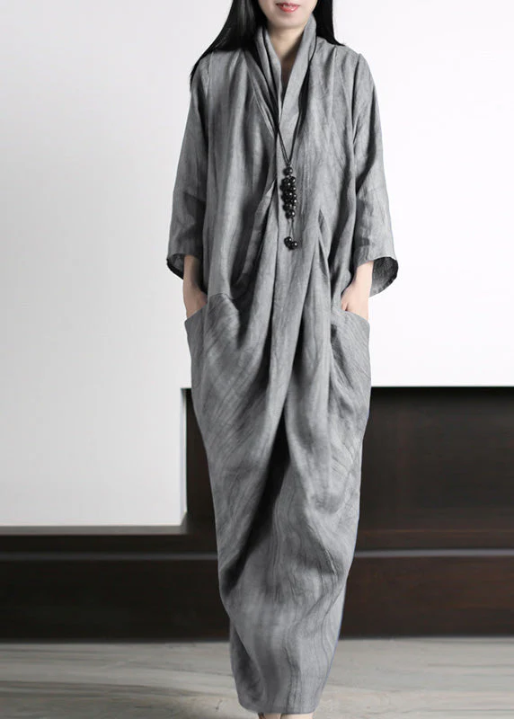 Vetro Blue V Neck Print Wrinkled Asymmetrical Linen Maxi Dress Long Sleeve - republicanstateiVetro Blue V Neck Print Wrinkled Asymmetrical Linen Maxi Dress Long Sleeve - republicanstatei