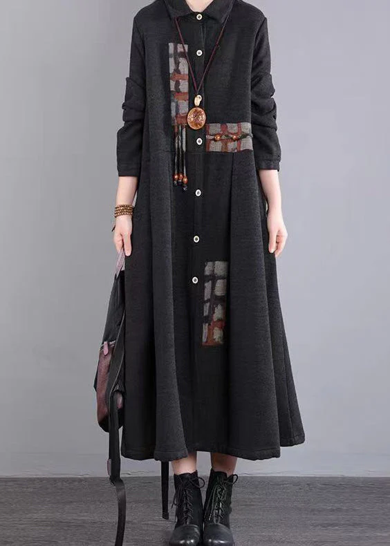 Art Red Peter Pan Collar Pockets Patchwork Warm Fleece Maxi Dresses Winter - republicanstateiArt Red Peter Pan Collar Pockets Patchwork Warm Fleece Maxi Dresses Winter - republicanstatei