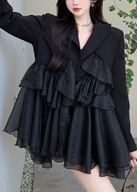Sexy Black Notched Asymmetrical Patchwork Mini Pleated Dress Long Sleeve - republicanstateiSexy Black Notched Asymmetrical Patchwork Mini Pleated Dress Long Sleeve - republicanstatei