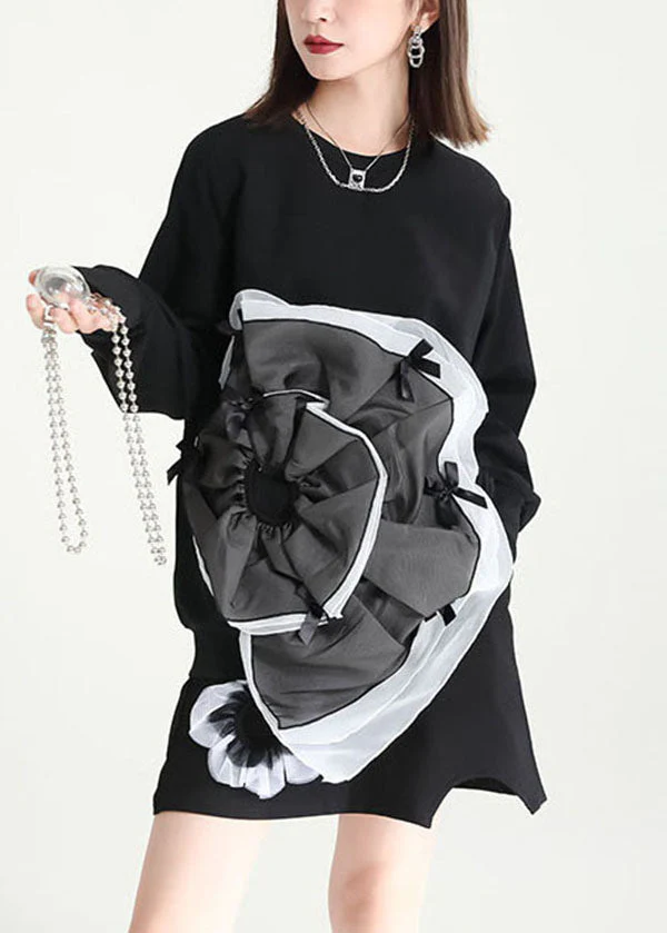 Bohemian Black Asymmetrical Patchwork Tulle Applique Cotton Sweatshirts Dress Fall - republicanstateiBohemian Black Asymmetrical Patchwork Tulle Applique Cotton Sweatshirts Dress Fall - republicanstatei
