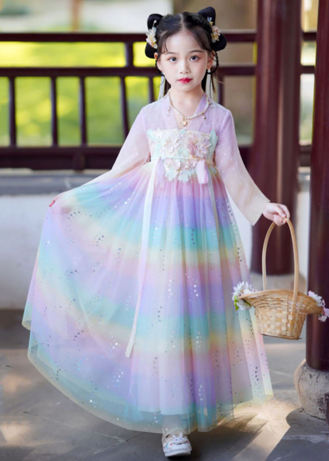 Elegant Rainbow Gradient Color Patchwork Tulle Kids Vacation Long Dresses Long Sleeve - republicanstateiElegant Rainbow Gradient Color Patchwork Tulle Kids Vacation Long Dresses Long Sleeve - republicanstatei
