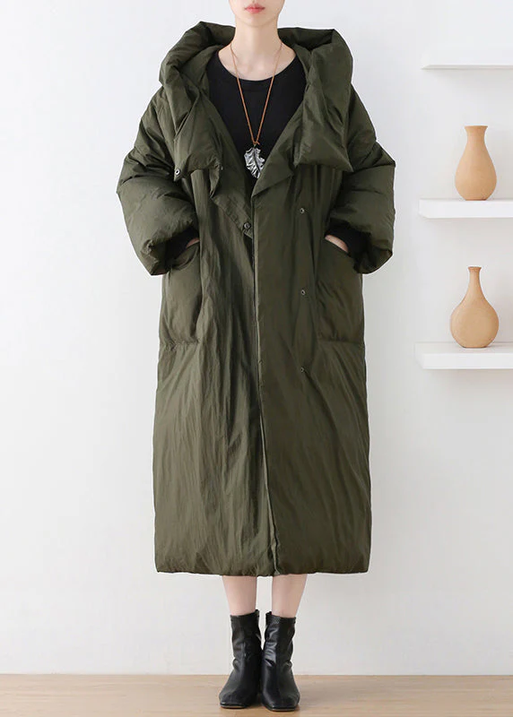 Casual Army Green Turtleneck Zippered Duck Down Hooded Long Down Coat Winter - republicanstateiCasual Army Green Turtleneck Zippered Duck Down Hooded Long Down Coat Winter - republicanstatei