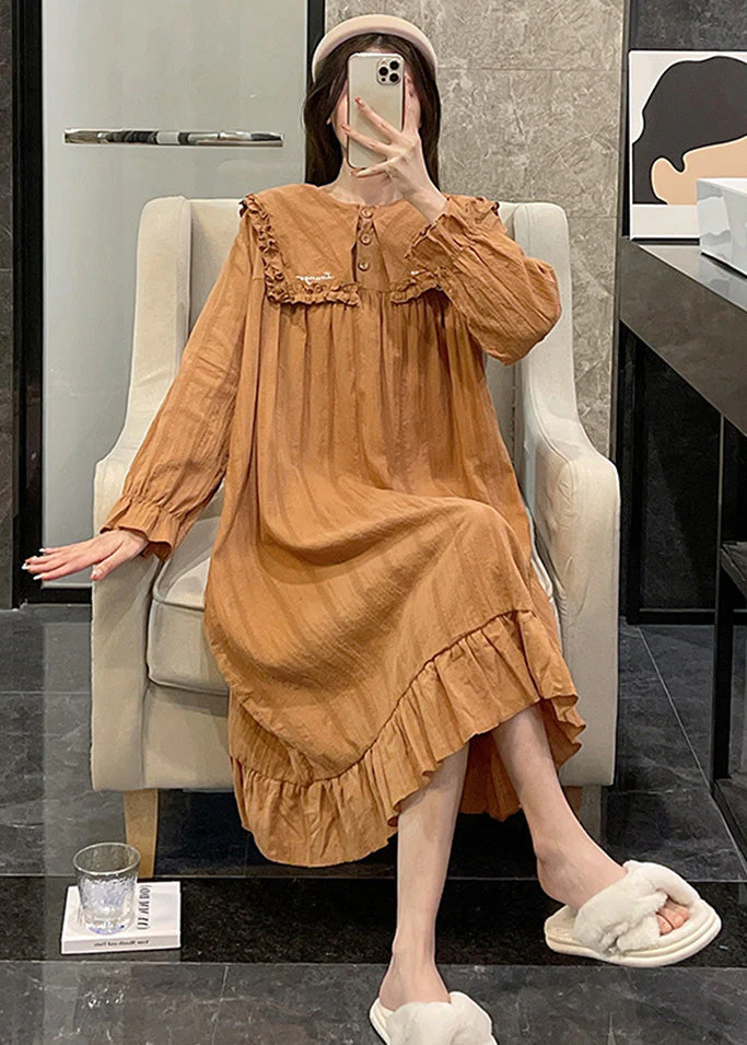 Loose Orange Sailor Collar Patchwork Wrinkled Solid Cotton Maxi Dress Long Sleeve - republicanstateiLoose Orange Sailor Collar Patchwork Wrinkled Solid Cotton Maxi Dress Long Sleeve - republicanstatei