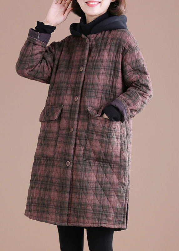 Vintage Red Hooded Plaid Side Open Fine Cotton Filled Jacket In Winter - republicanstateiVintage Red Hooded Plaid Side Open Fine Cotton Filled Jacket In Winter - republicanstatei
