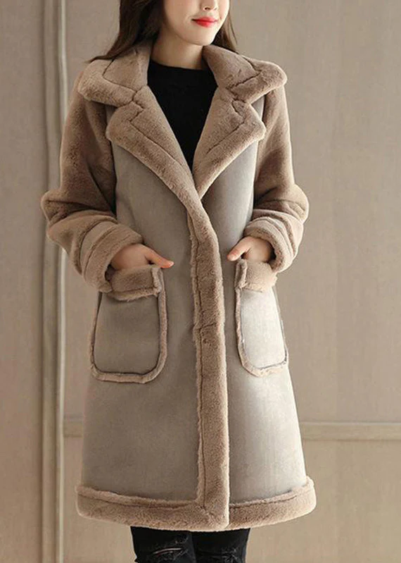 Plus Size Pink Peter Pan Collar Faux Suede Patchwork Faux Leather Coat Winter - republicanstateiPlus Size Pink Peter Pan Collar Faux Suede Patchwork Faux Leather Coat Winter - republicanstatei