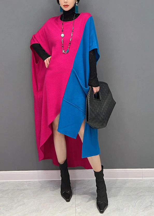 Original Design Colorblock O-Neck Asymmetrical Patchwork Cotton Long Dresses Spring - republicanstateiOriginal Design Colorblock O-Neck Asymmetrical Patchwork Cotton Long Dresses Spring - republicanstatei