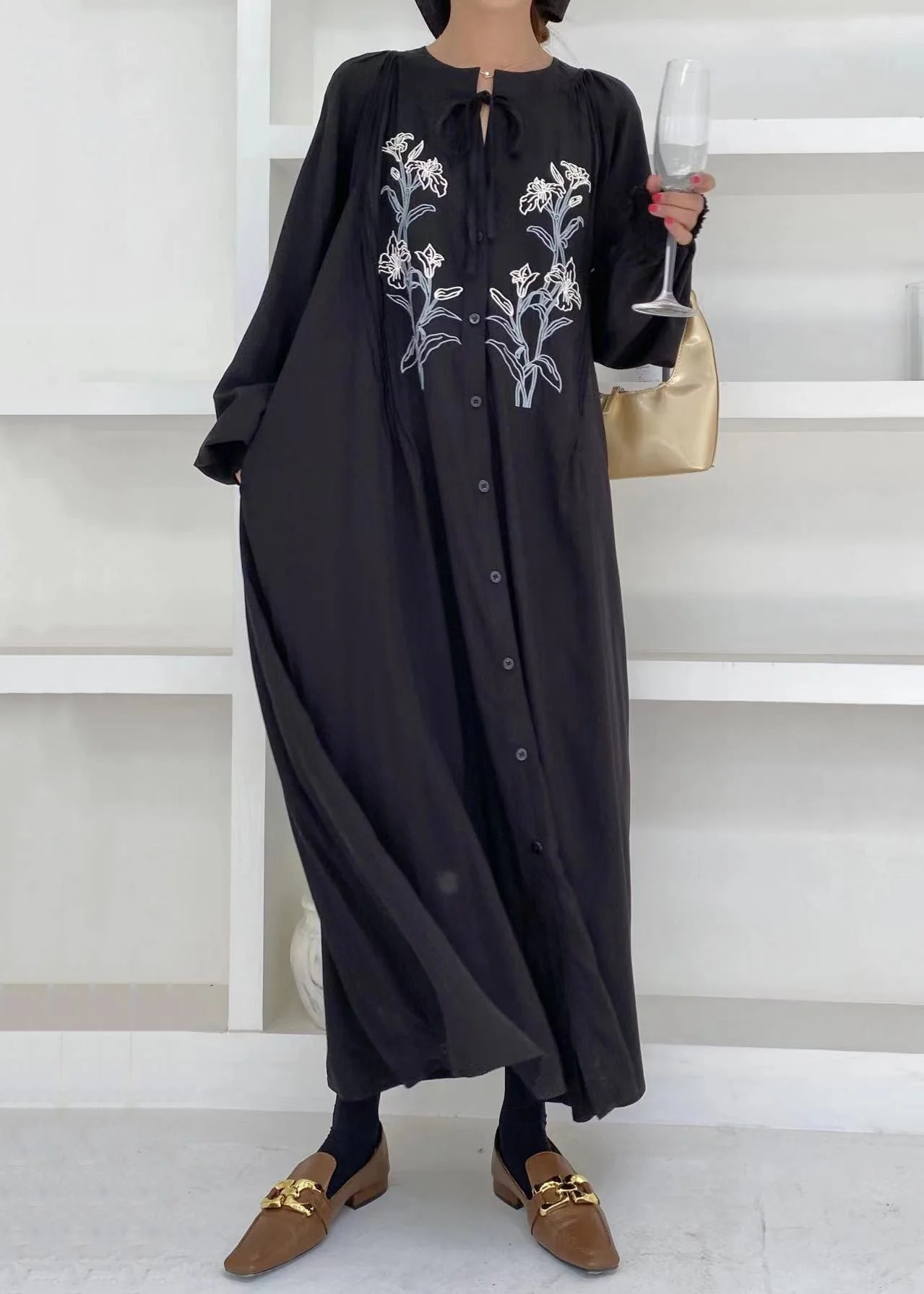 Unique Khaki Embroideried Lace Up Button Cotton Shirts Long Dress Lantern Sleeve - republicanstateiUnique Khaki Embroideried Lace Up Button Cotton Shirts Long Dress Lantern Sleeve - republicanstatei