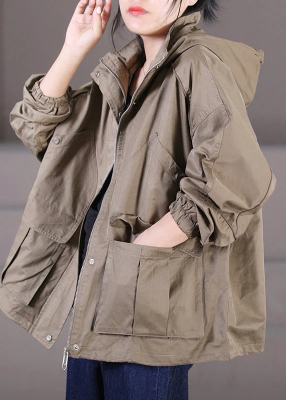 Style Chocolate Stand Collar Zippered Patchwork Button Pockets Hooded Coats Long Sleeve - republicanstateiStyle Chocolate Stand Collar Zippered Patchwork Button Pockets Hooded Coats Long Sleeve - republicanstatei