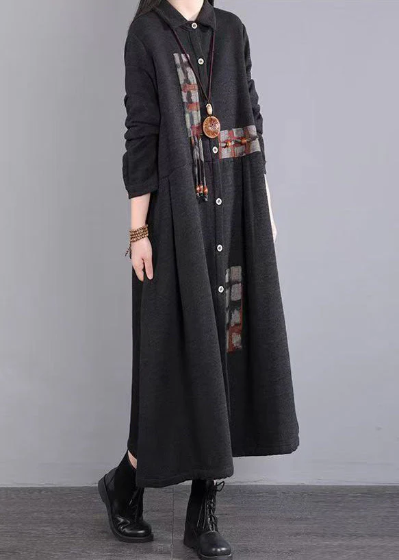 Black Pockets Patchwork Warm Fleece Dresses Peter Pan Collar Button Winter - republicanstateiBlack Pockets Patchwork Warm Fleece Dresses Peter Pan Collar Button Winter - republicanstatei