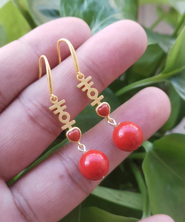 Elegant Red Cinnabar Sterling Silver Inlaid Agate Double Happiness Drop Earrings - republicanstateiElegant Red Cinnabar Sterling Silver Inlaid Agate Double Happiness Drop Earrings - republicanstatei