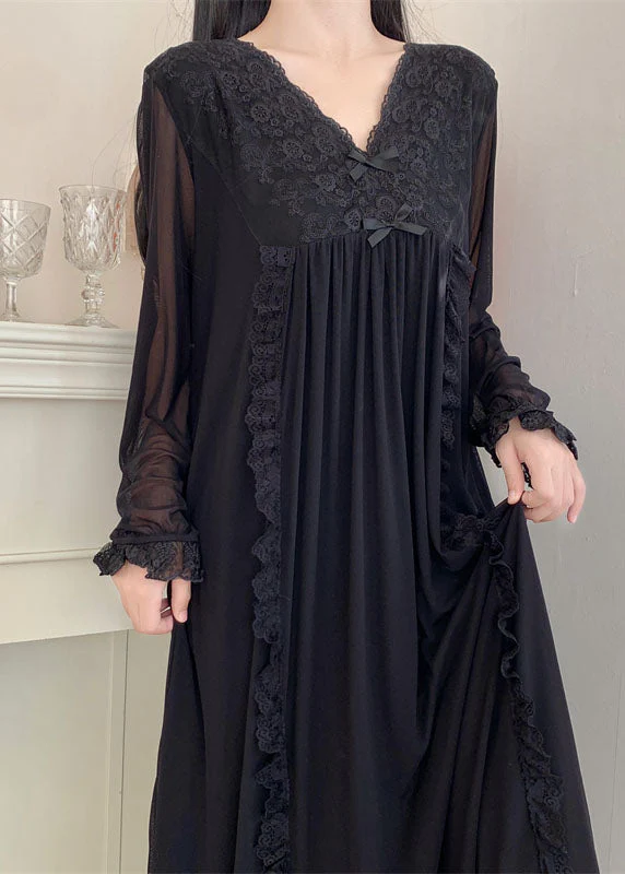 Bohemian Black Wrinkled Ruffled Lace Patchwork Tulle Vacation Maxi Dresses Long Sleeve - republicanstateiBohemian Black Wrinkled Ruffled Lace Patchwork Tulle Vacation Maxi Dresses Long Sleeve - republicanstatei