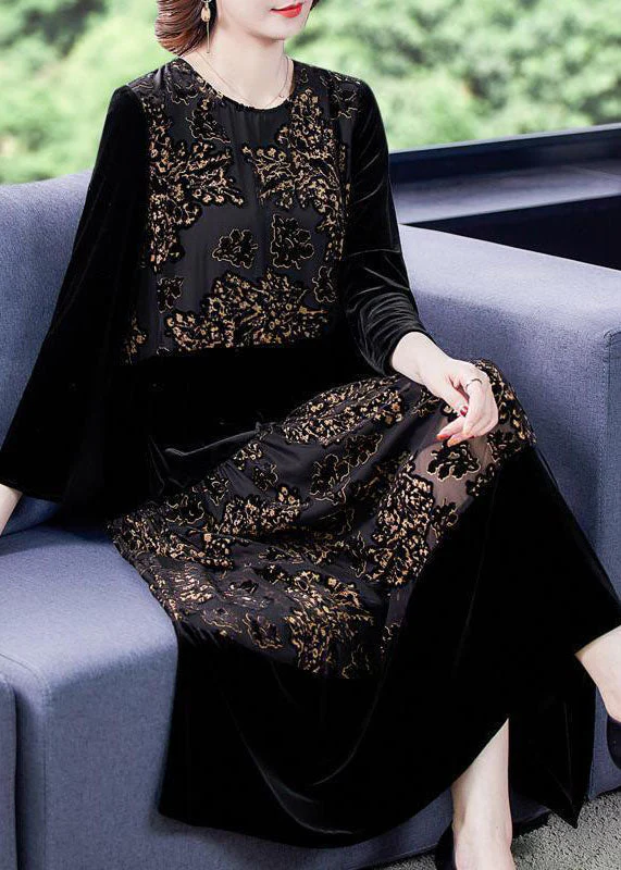 Beautiful Black Embroideried Tulle Patchwork Silk Velour Dresses Spring - republicanstateiBeautiful Black Embroideried Tulle Patchwork Silk Velour Dresses Spring - republicanstatei