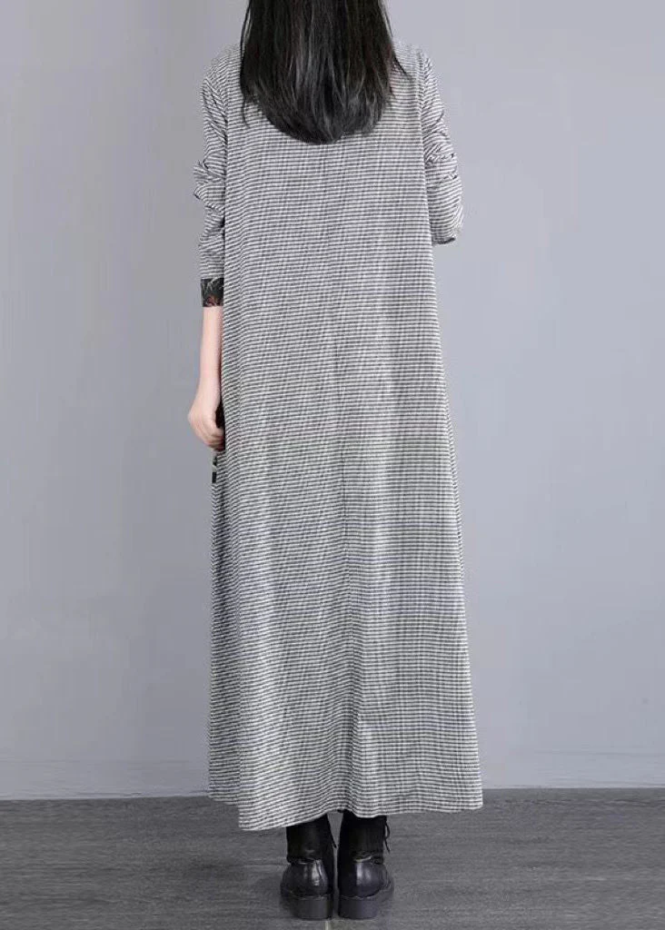 Loose Black White Plaid Peter Pan Collar Patchwork Cotton Long Dress Fall - republicanstateiLoose Black White Plaid Peter Pan Collar Patchwork Cotton Long Dress Fall - republicanstatei