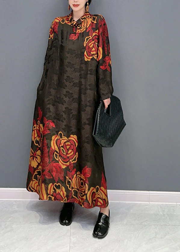 Vintage Colorblock Oversized Patchwork Chinese Button Silk Long Dress Spring - republicanstateiVintage Colorblock Oversized Patchwork Chinese Button Silk Long Dress Spring - republicanstatei