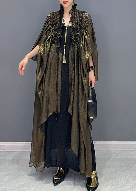 Loose Green V Neck Asymmetrical Ruffled Patchwork Wrinkled Long Dress Fall - republicanstateiLoose Green V Neck Asymmetrical Ruffled Patchwork Wrinkled Long Dress Fall - republicanstatei