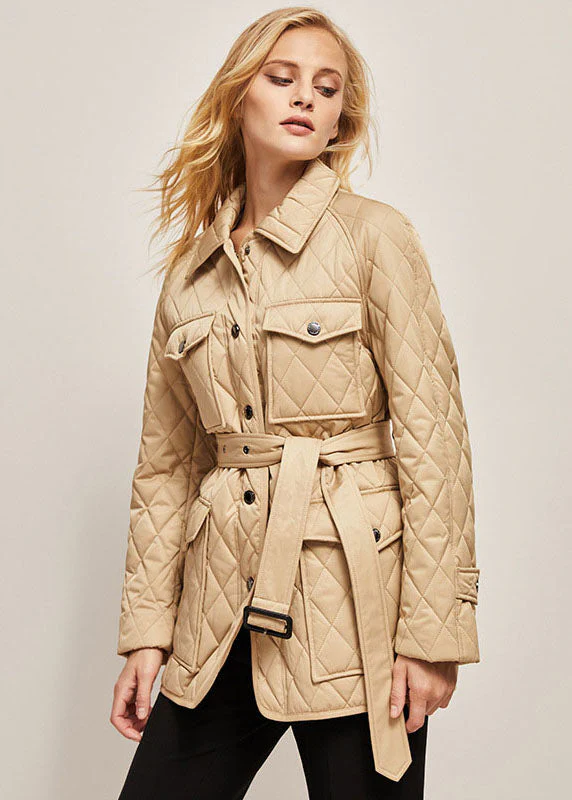 Stylish Khaki Peter Pan Collar Pockets Sashes Fine Cotton Filled Puffers Jackets Winter - republicanstateiStylish Khaki Peter Pan Collar Pockets Sashes Fine Cotton Filled Puffers Jackets Winter - republicanstatei