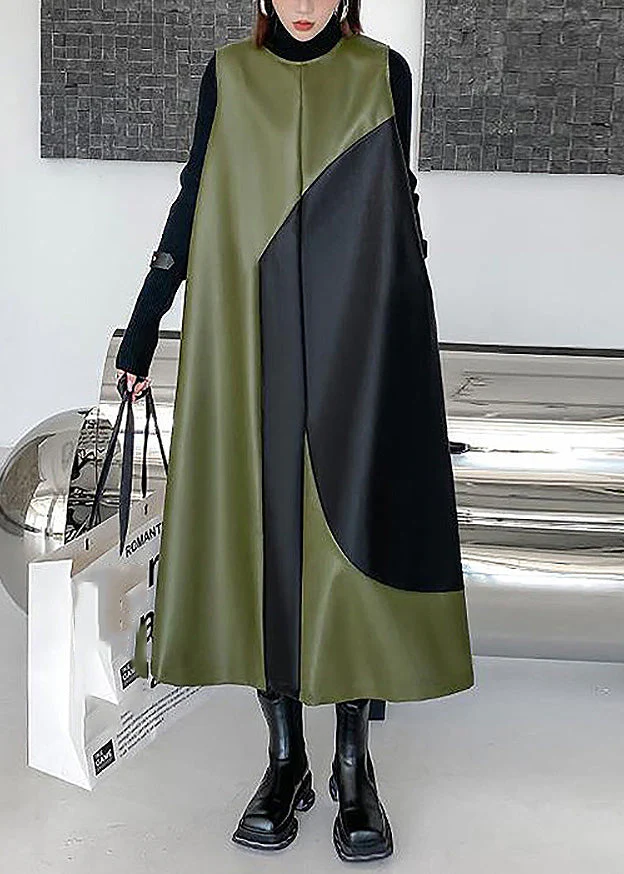 Style Army Green O-Neck Patchwork Zippered Party Long Waistcoat Dress Spring - republicanstateiStyle Army Green O-Neck Patchwork Zippered Party Long Waistcoat Dress Spring - republicanstatei