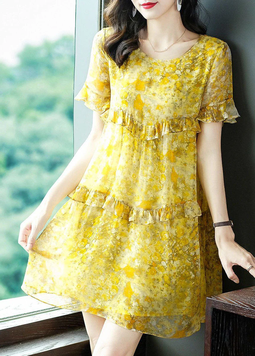 Elegant Yellow O-Neck Patchwork Ruffles Print Chiffon Holiday Dress Summer - republicanstateiElegant Yellow O-Neck Patchwork Ruffles Print Chiffon Holiday Dress Summer - republicanstatei