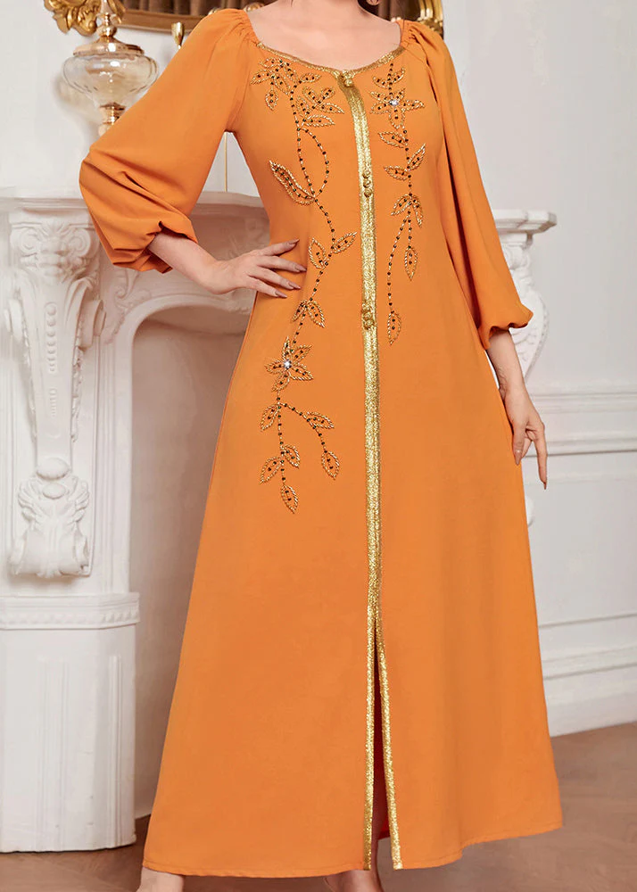 Chic Orange Square Collar Embroideried Lace Patchwork Silk Maxi Vacation Dresses Long Sleeve - republicanstateiChic Orange Square Collar Embroideried Lace Patchwork Silk Maxi Vacation Dresses Long Sleeve - republicanstatei