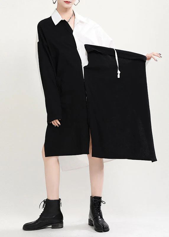 DIY Black White Asymmetrical Patchwork Ruffled Cotton Vacation Dresses Fall - republicanstateiDIY Black White Asymmetrical Patchwork Ruffled Cotton Vacation Dresses Fall - republicanstatei