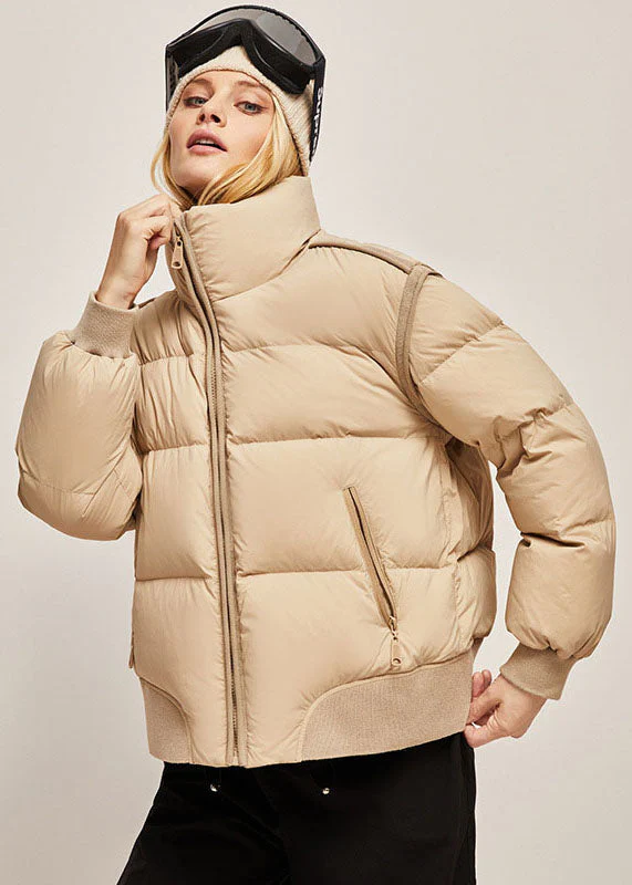 Fashion Khaki Stand Collar Zip Up Thick Duck Down Puffer Jacket Winter - republicanstateiFashion Khaki Stand Collar Zip Up Thick Duck Down Puffer Jacket Winter - republicanstatei