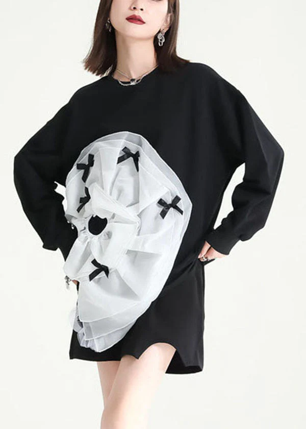 Bohemian Black Asymmetrical Patchwork Tulle Applique Cotton Sweatshirts Dress Fall - republicanstateiBohemian Black Asymmetrical Patchwork Tulle Applique Cotton Sweatshirts Dress Fall - republicanstatei