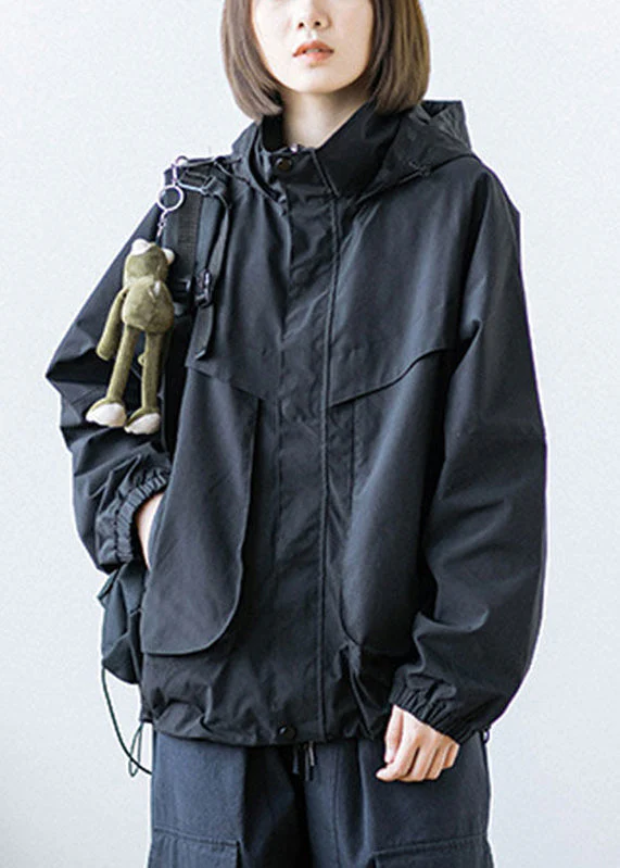 Casual Black Patchwork Button Pockets Zippered Drawstring Hooded Coats Long Sleeve - republicanstateiCasual Black Patchwork Button Pockets Zippered Drawstring Hooded Coats Long Sleeve - republicanstatei