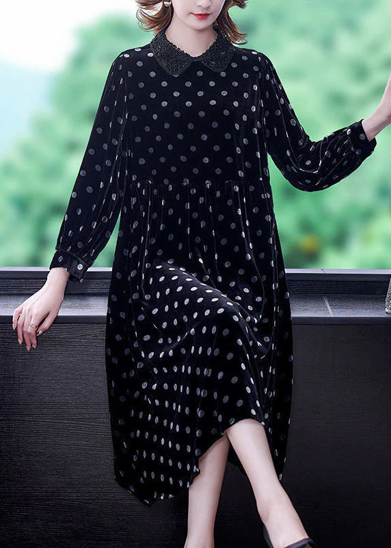 Diy Black Peter Pan Collar Dot Print Nail Bead Silk Velour Holiday Dress Spring - republicanstateiDiy Black Peter Pan Collar Dot Print Nail Bead Silk Velour Holiday Dress Spring - republicanstatei