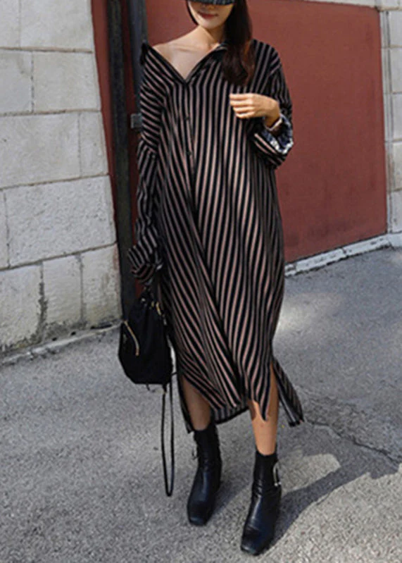 Classy Peter Pan Collar Striped Side Open Button Vacation Dresses Long Sleeve - republicanstateiClassy Peter Pan Collar Striped Side Open Button Vacation Dresses Long Sleeve - republicanstatei
