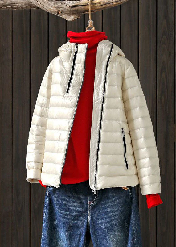 Art White Stand Collar Hooded Zip Up Pockets Duck Down Puffer Jacket Winter - republicanstateiArt White Stand Collar Hooded Zip Up Pockets Duck Down Puffer Jacket Winter - republicanstatei
