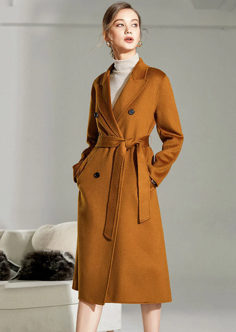 Boho Caramel Peter Pan Collar Sashes Woolen Double Breasted Coat Winter - republicanstateiBoho Caramel Peter Pan Collar Sashes Woolen Double Breasted Coat Winter - republicanstatei