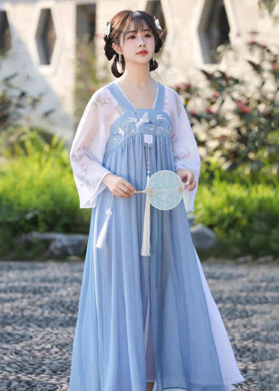 Unique Blue Embroideried Tasseled Wrinkled Patchwork Chiffon Long Dress Fall - republicanstateiUnique Blue Embroideried Tasseled Wrinkled Patchwork Chiffon Long Dress Fall - republicanstatei
