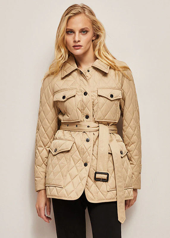 Stylish Khaki Peter Pan Collar Pockets Sashes Fine Cotton Filled Puffers Jackets Winter - republicanstateiStylish Khaki Peter Pan Collar Pockets Sashes Fine Cotton Filled Puffers Jackets Winter - republicanstatei