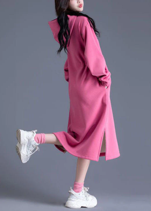 Beautiful Pink Hooded Cinched Side Open Warm Fleece Sweatshirts Dress Spring - republicanstateiBeautiful Pink Hooded Cinched Side Open Warm Fleece Sweatshirts Dress Spring - republicanstatei