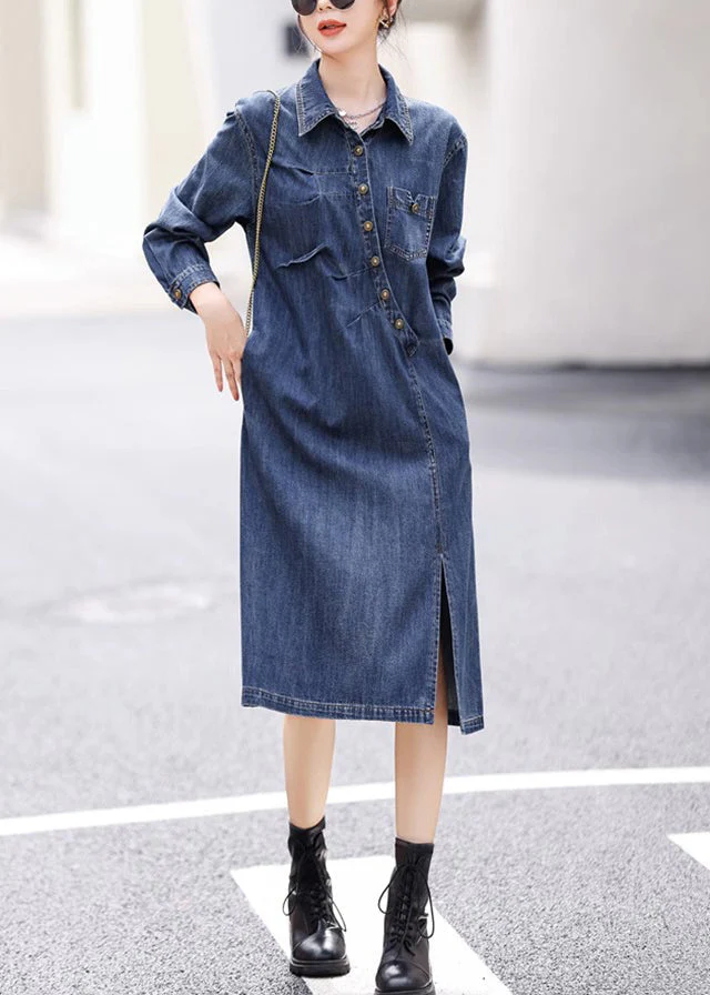 Vogue Blue Asymmetrical Patchwork Side openOpen Button Denim Long Dresses Fall - republicanstateiVogue Blue Asymmetrical Patchwork Side openOpen Button Denim Long Dresses Fall - republicanstatei